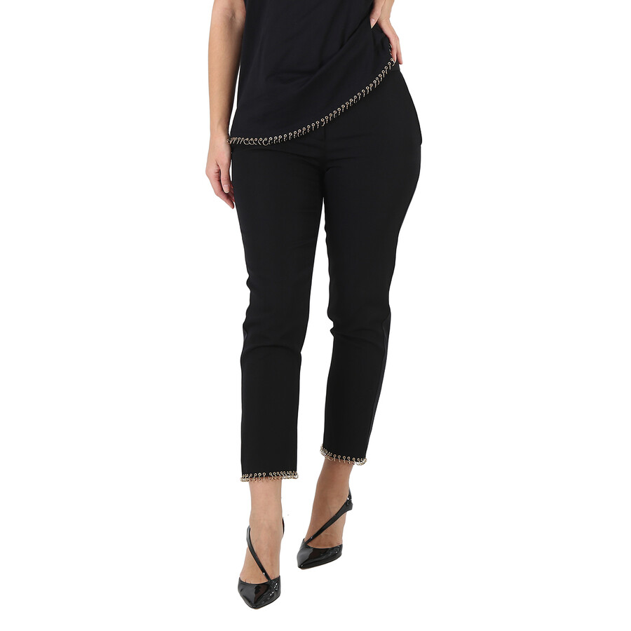 Shop Burberry Ladies Black Hanover Ring-pierced Wool Tailored Trousers