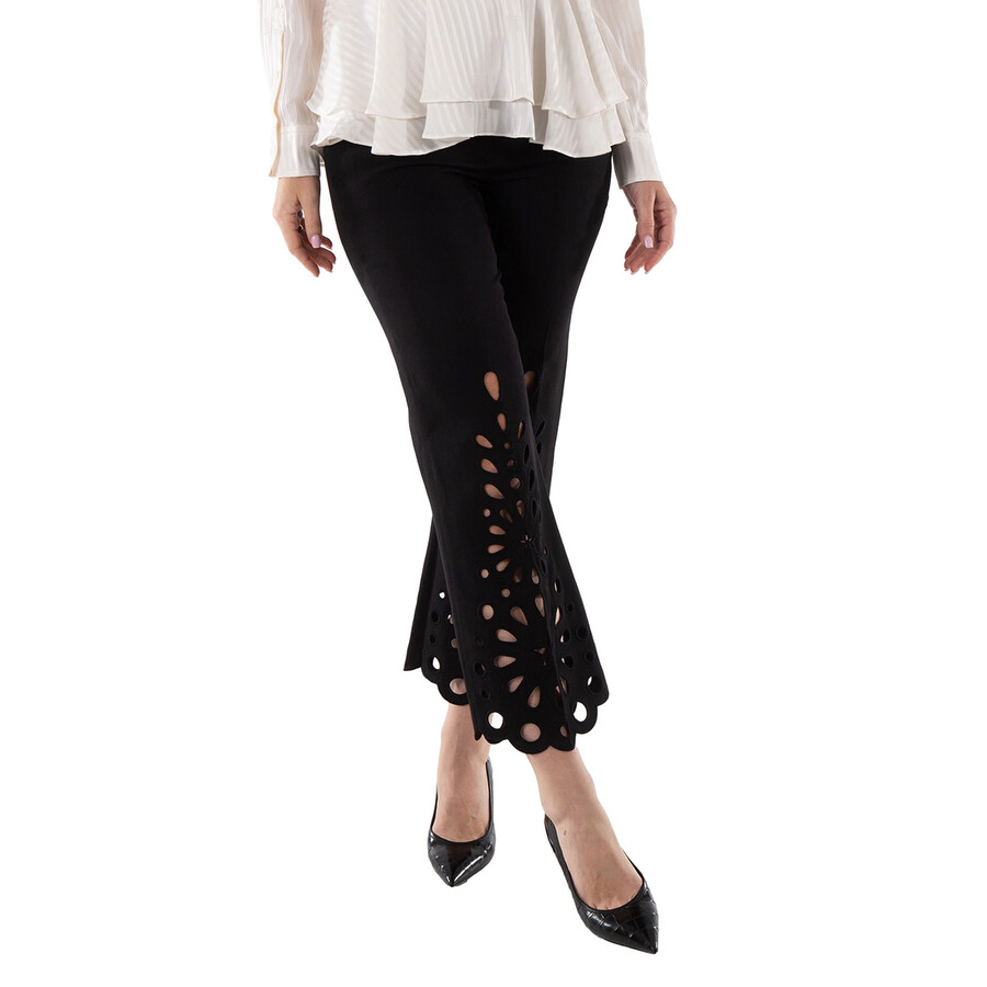 Burberry Ladies Black Isabelle Eyelet Hem Wool Trousers In Black