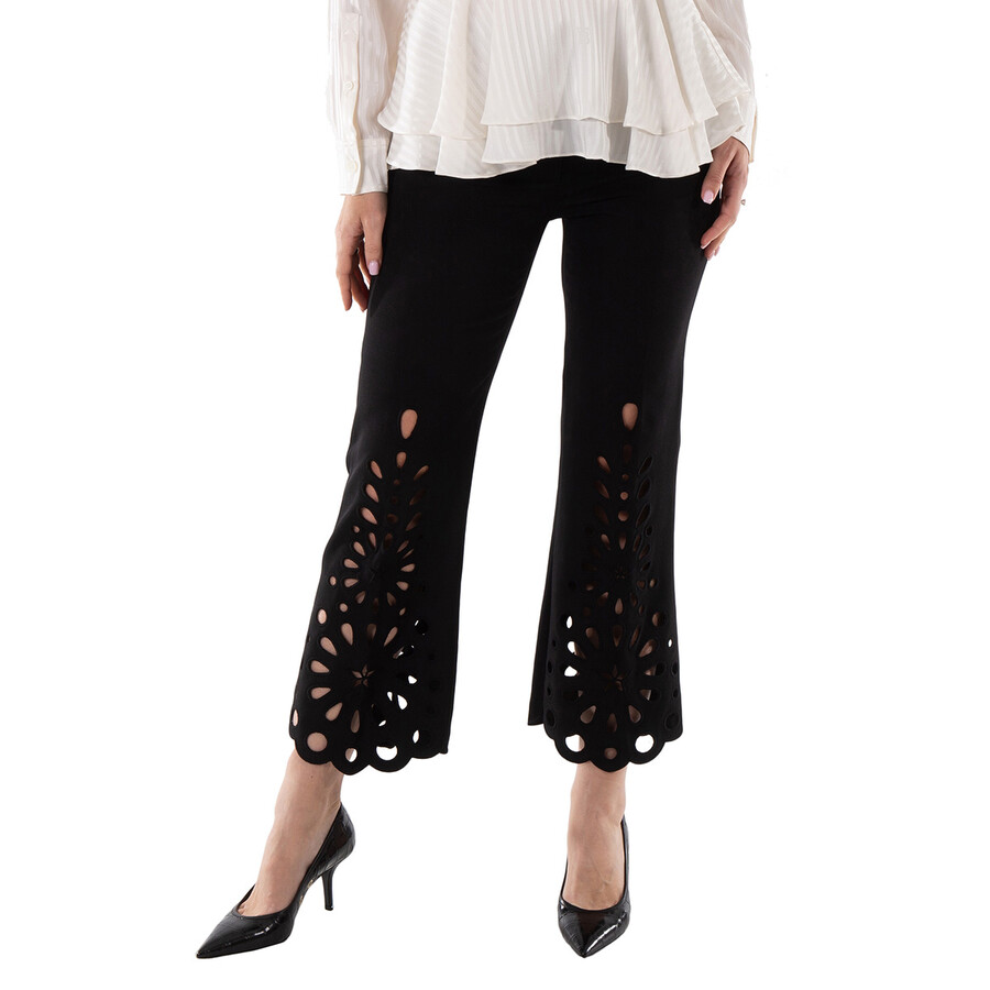Burberry Ladies Black Isabelle Eyelet Hem Wool Trousers In Black