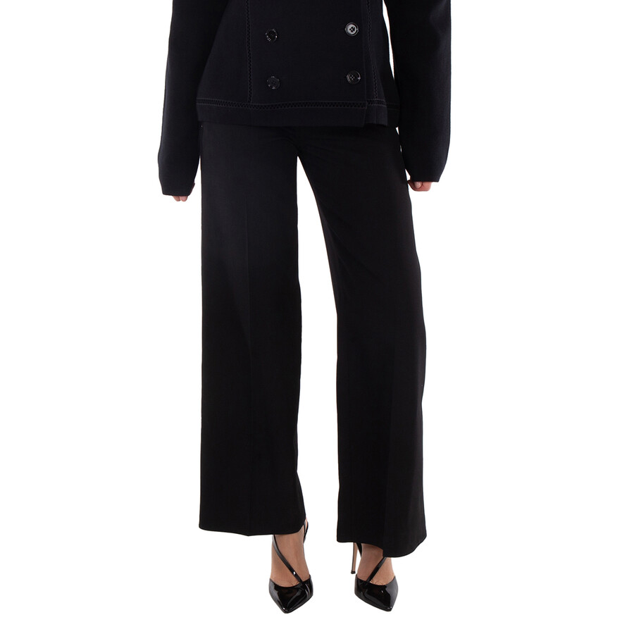 Ladies Black Jaylie Asian Fit Wool Wide Leg Pants With Slits
