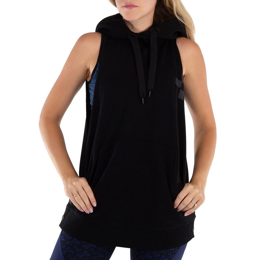 Ladies Black Location-Print Sleeveless Cotton Hoodie