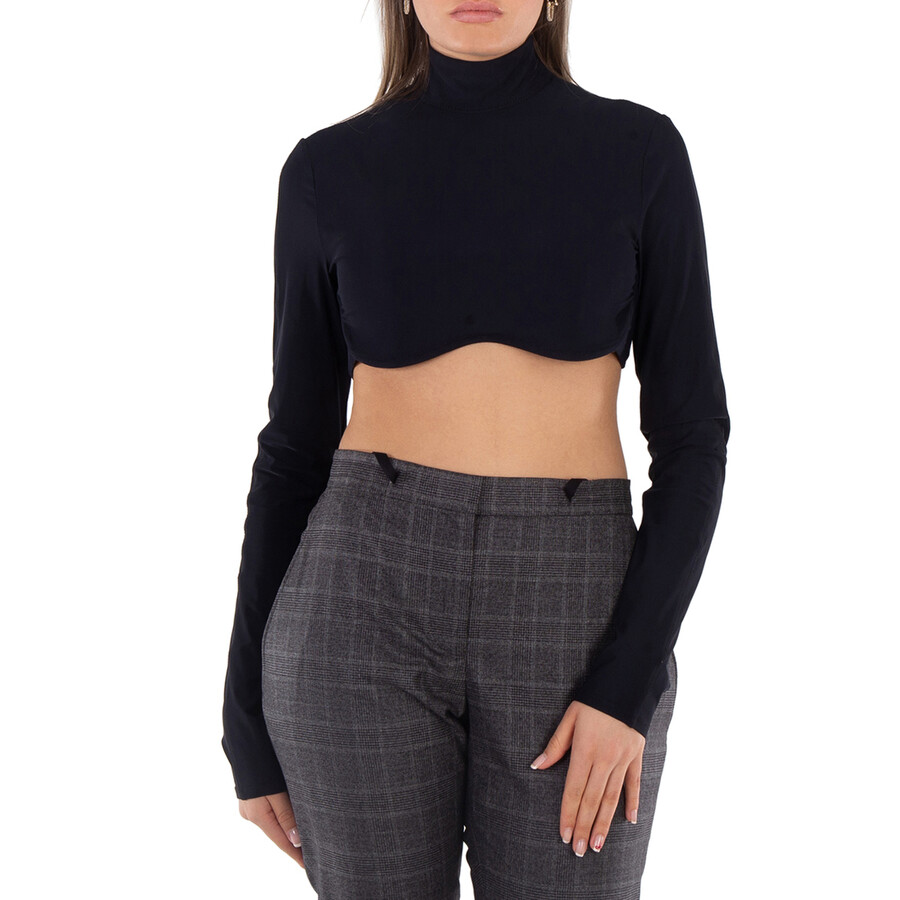 Ladies Black Long-Sleeved Stretch Nylon Cropped Top