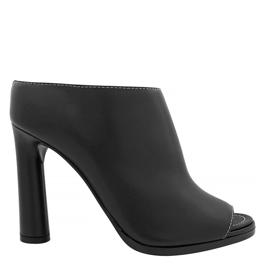 サンダル・ミュール BURBERRY BLACK LEATHER PEEP MULES Burberry Peep 85mm Leather Slip-On Sandals, Brand Size 38