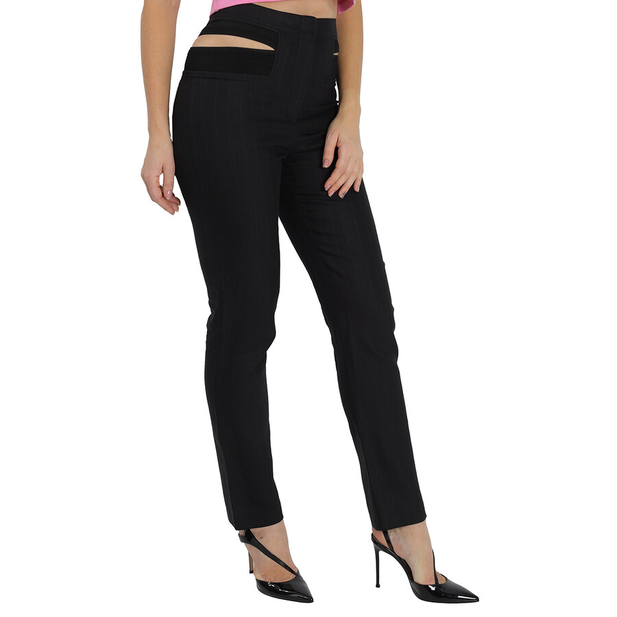 Burberry Ladies Black Pinstripe Functional Twill Remodeled Trousers In Black