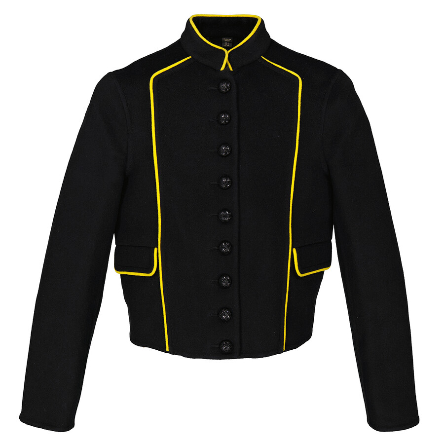 Burberry Ladies Black Piped Cropped Military Wool Cashmere Jacket