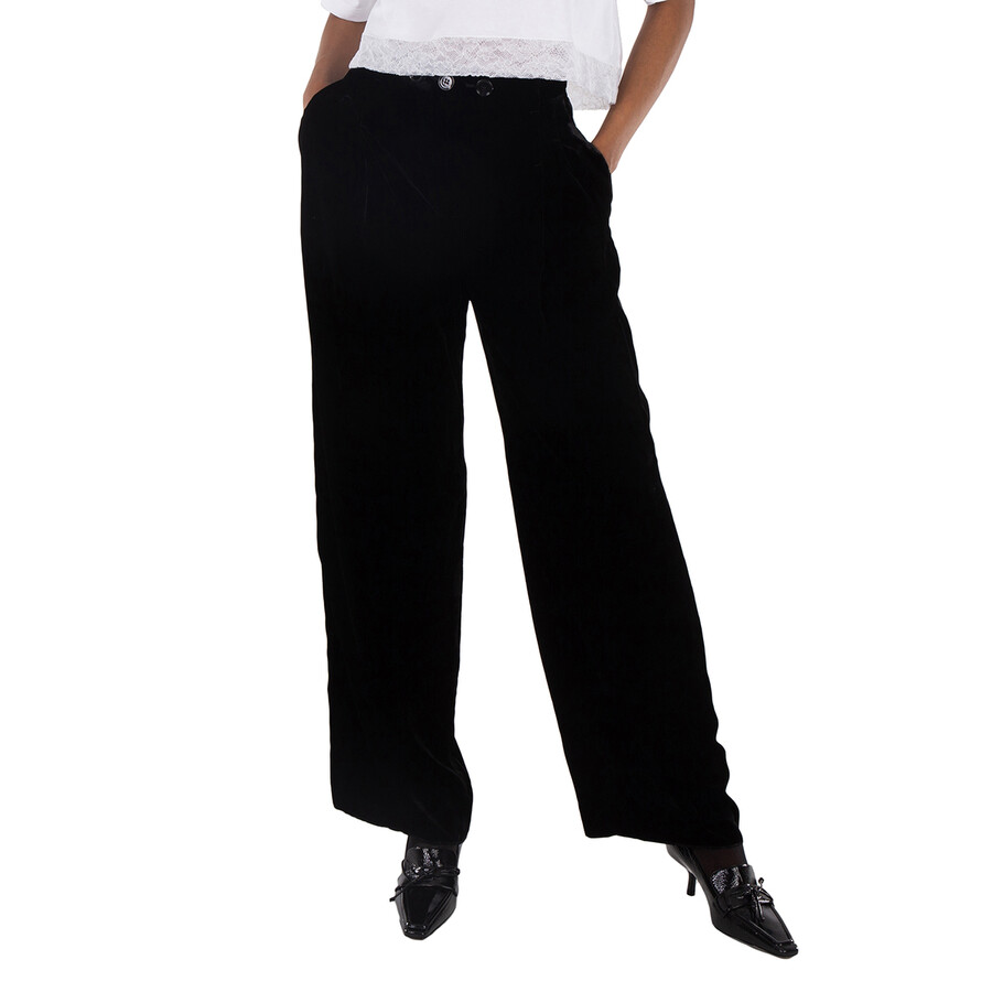 Ladies Black Pleated Wide-Leg Velvet Trousers, Brand Size 6 (US Size 4)