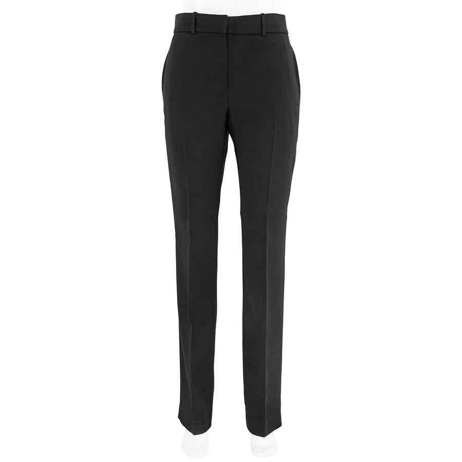 Shop Burberry Ladies Black Potbury Wool Blend Straight Leg Trousers