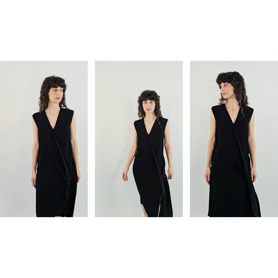 Burberry Ladies Black Sash-Detail Midi Dress, Brand Size 12 (US