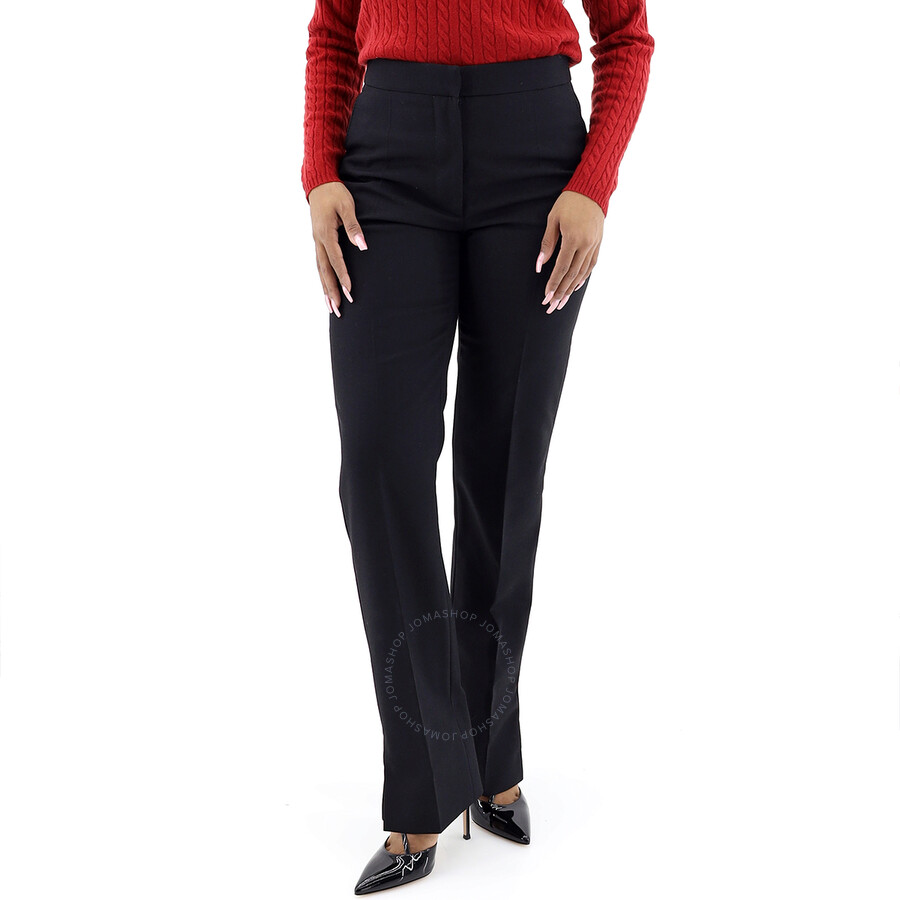 Shop Burberry Ladies Black Satin Stripe Detail Wool Tailored Trousers