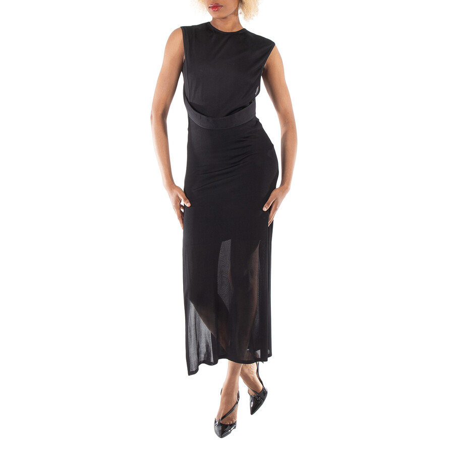 Ladies Black Side-Slit Sheer Maxi Dress