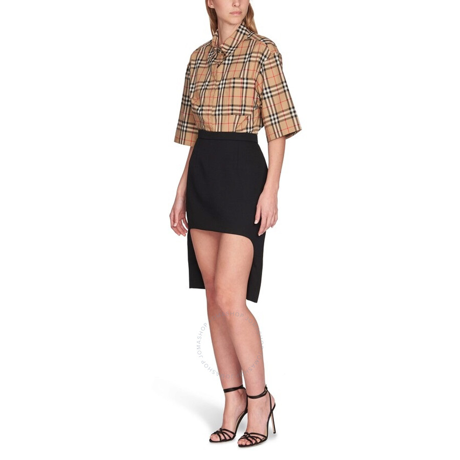 Burberry Ladies Black Step-through High-waisted Skirt In Black
