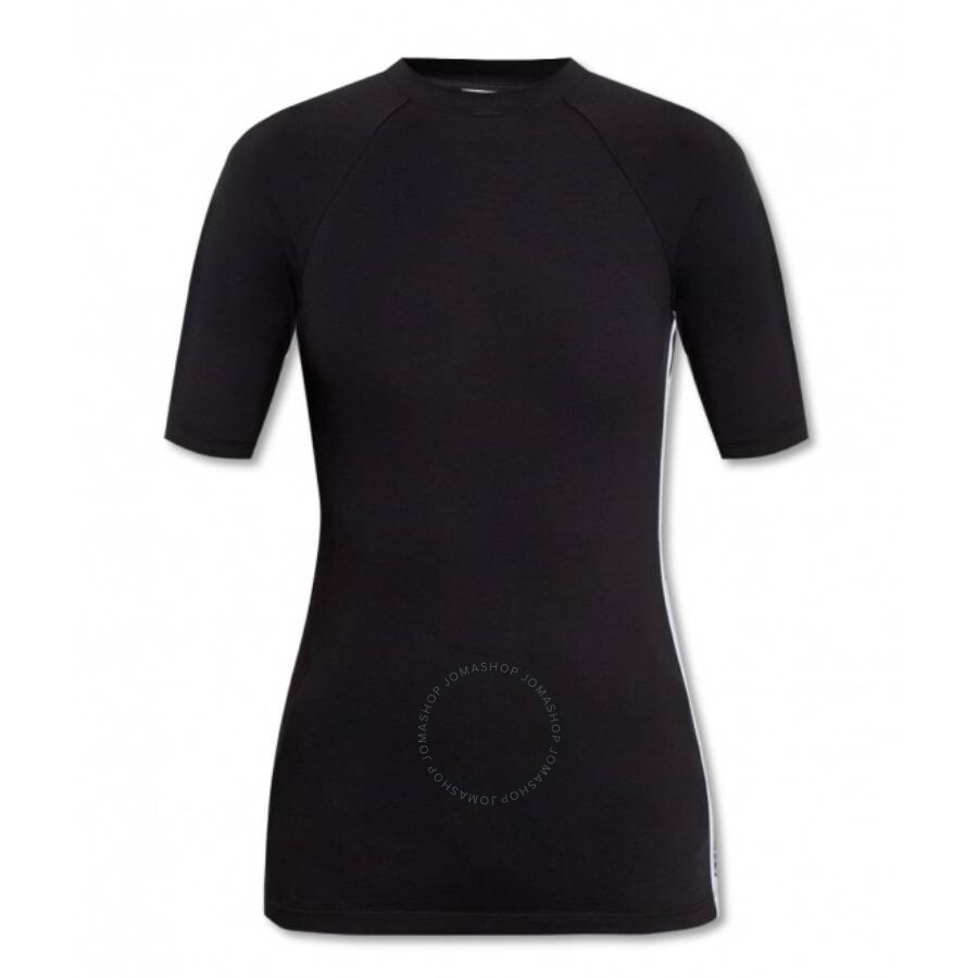 Burberry Ladies Black Thora Logo Tape Stretch-cotton T-shirt In Black