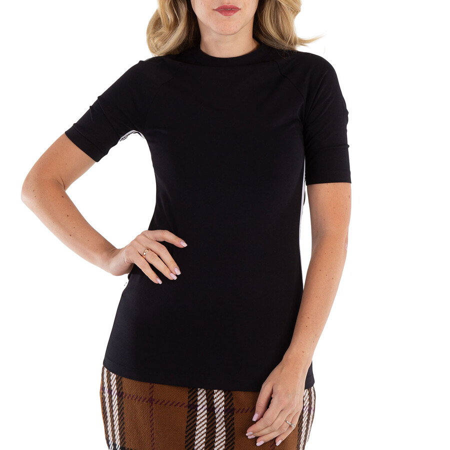 Ladies Black Thora Logo Tape Stretch-Cotton T-Shirt