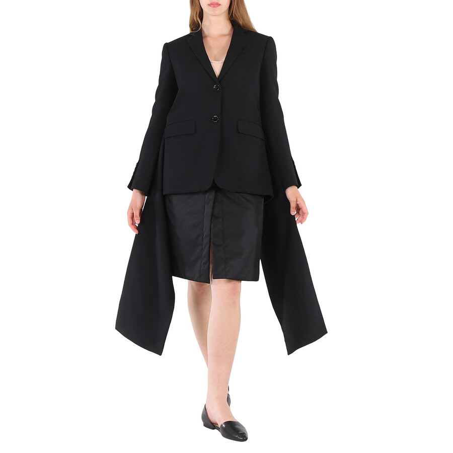 Shop Burberry Ladies Black Wadded Detachable-warmer Wool Tailored Jacket