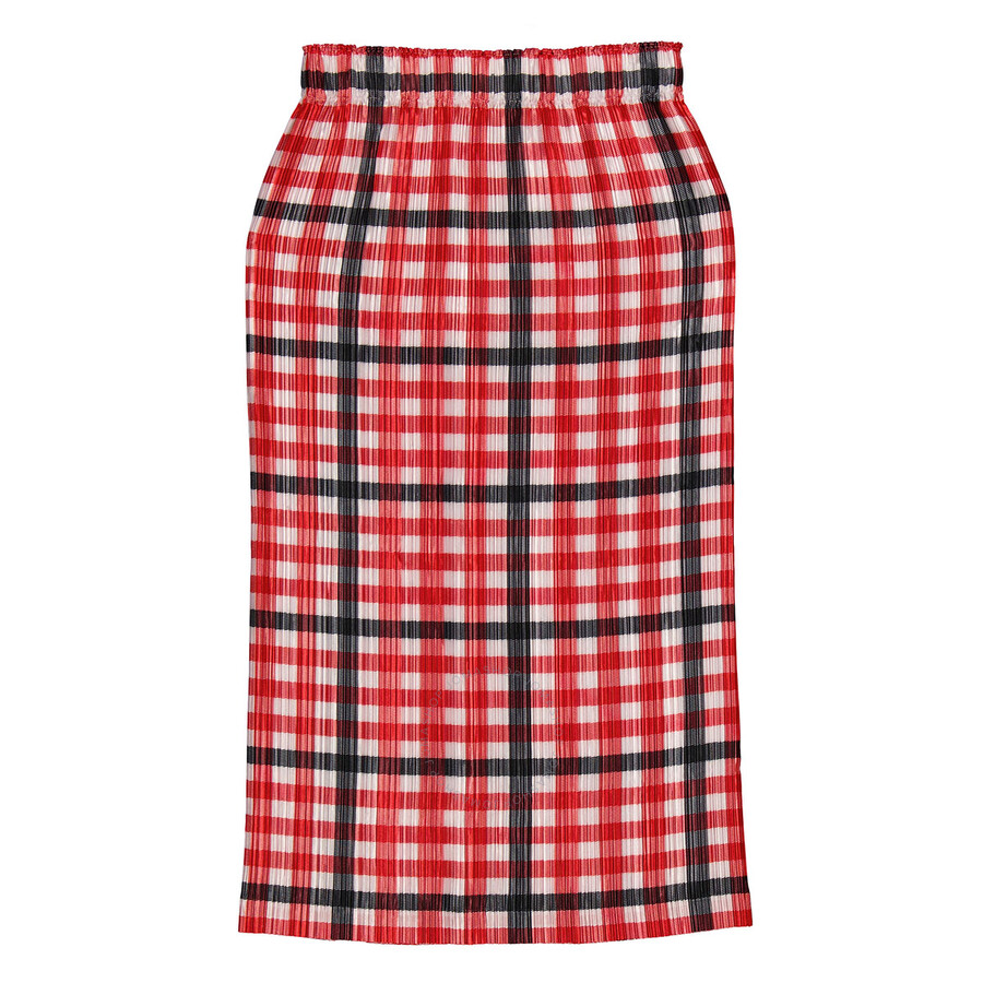 Burberry Ladies Bright Red Check Lorelei Pleated Skirt In Red