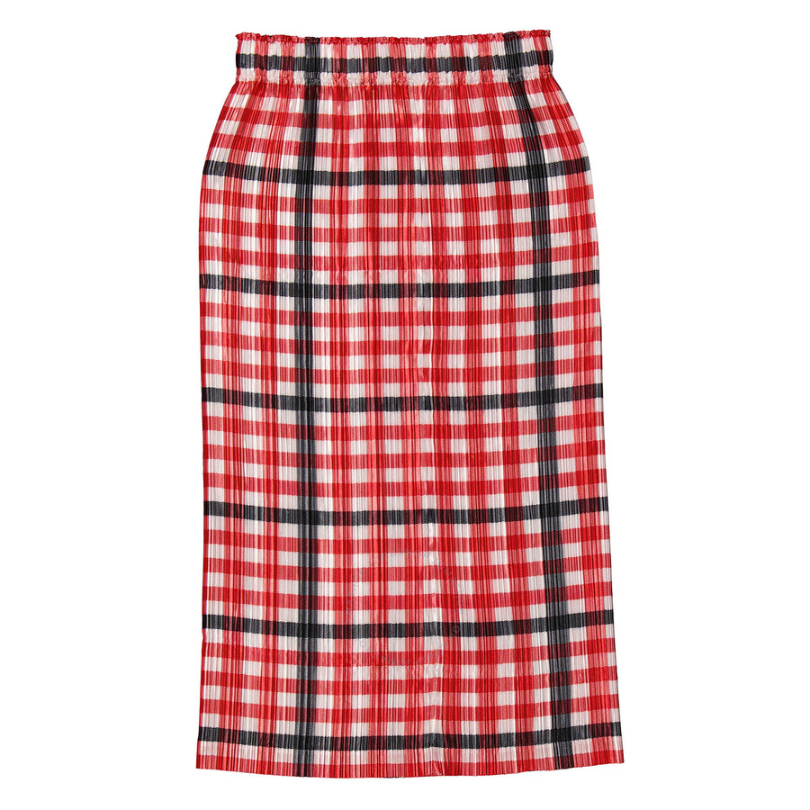 Burberry Ladies Bright Red Check Lorelei Pleated Skirt In Red