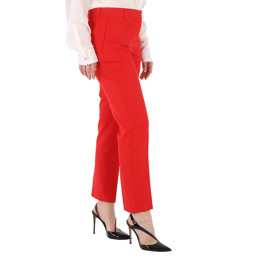 Shop Burberry Ladies Bright Red High-waisted Wool Tailored Trousers