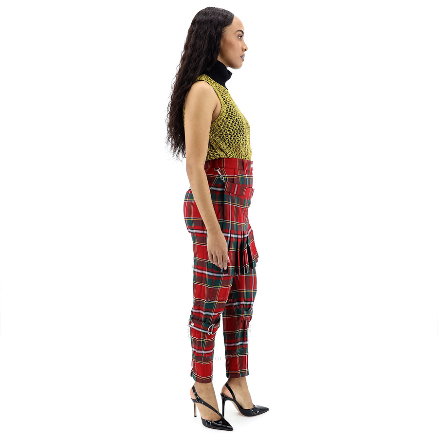 Burberry Ladies Bright Red Royal Tartan Punk Trousers In Bright Red