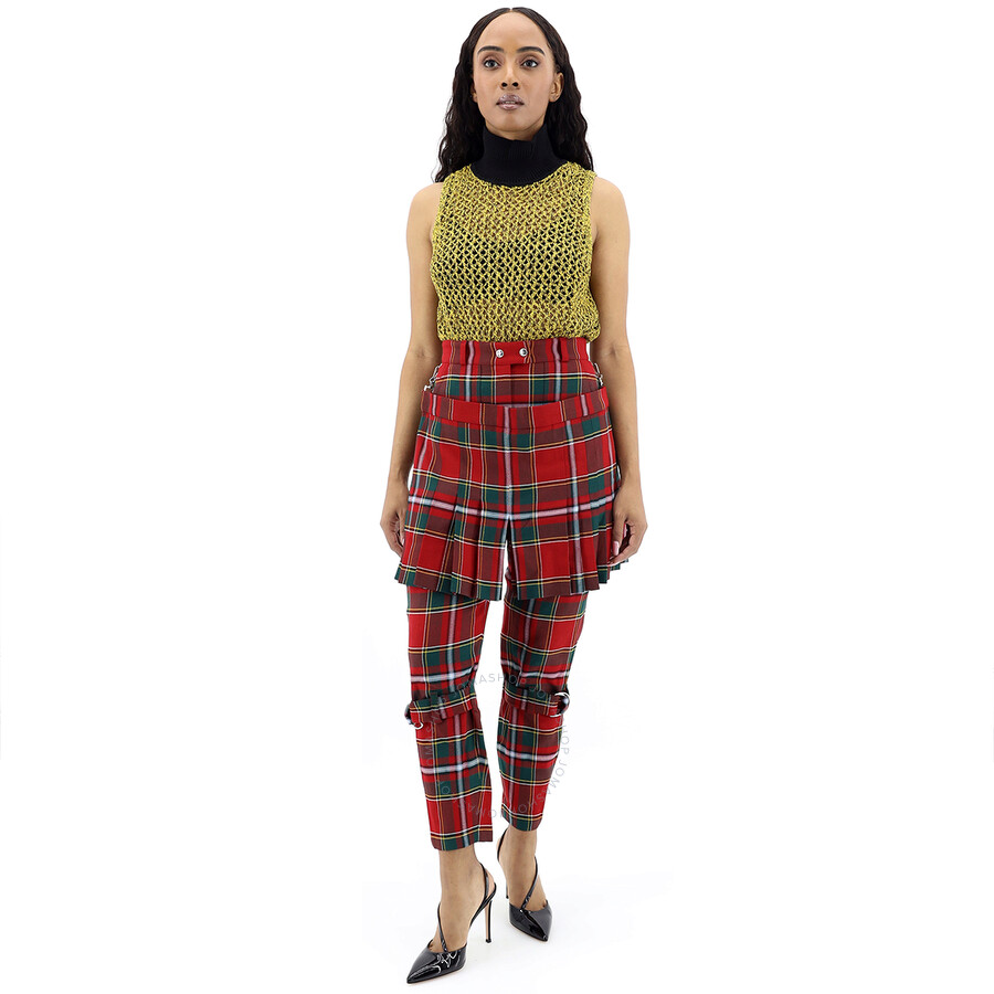 Burberry Ladies Bright Red Royal Tartan Punk Trousers In Bright Red