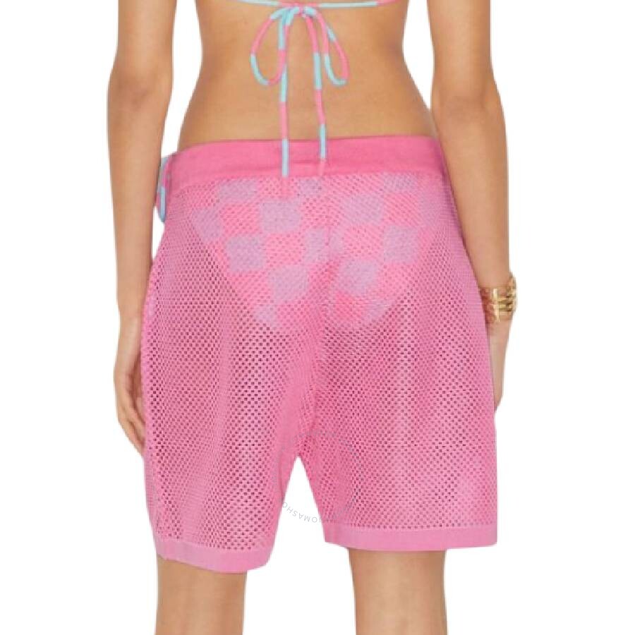 Burberry Ladies Bubblegum Pink Olivier Ekd-motif Mesh Shorts In Pink