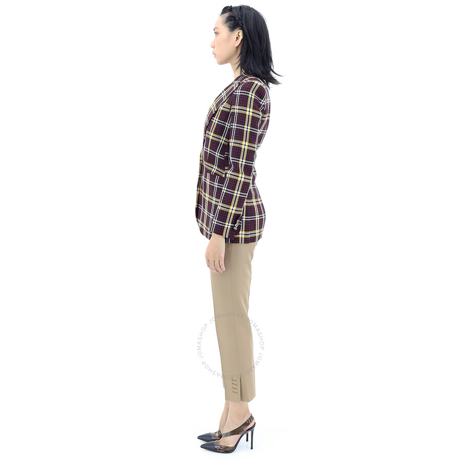 Shop Burberry Ladies Burgundy Check Wool Twill Blazer In Burgundy Chk