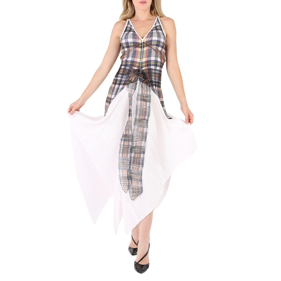 Ladies Canary Yellow Check Panel Satin Plisse Gown