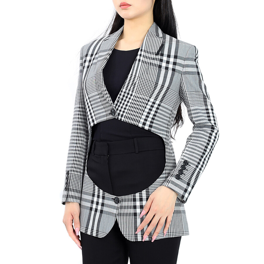 Burberry Ladies Check Single-breasted Technical Blazer In Black