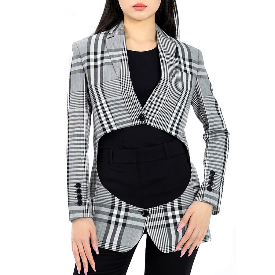 Shop Burberry Ladies Check Single-breasted Technical Blazer In Black