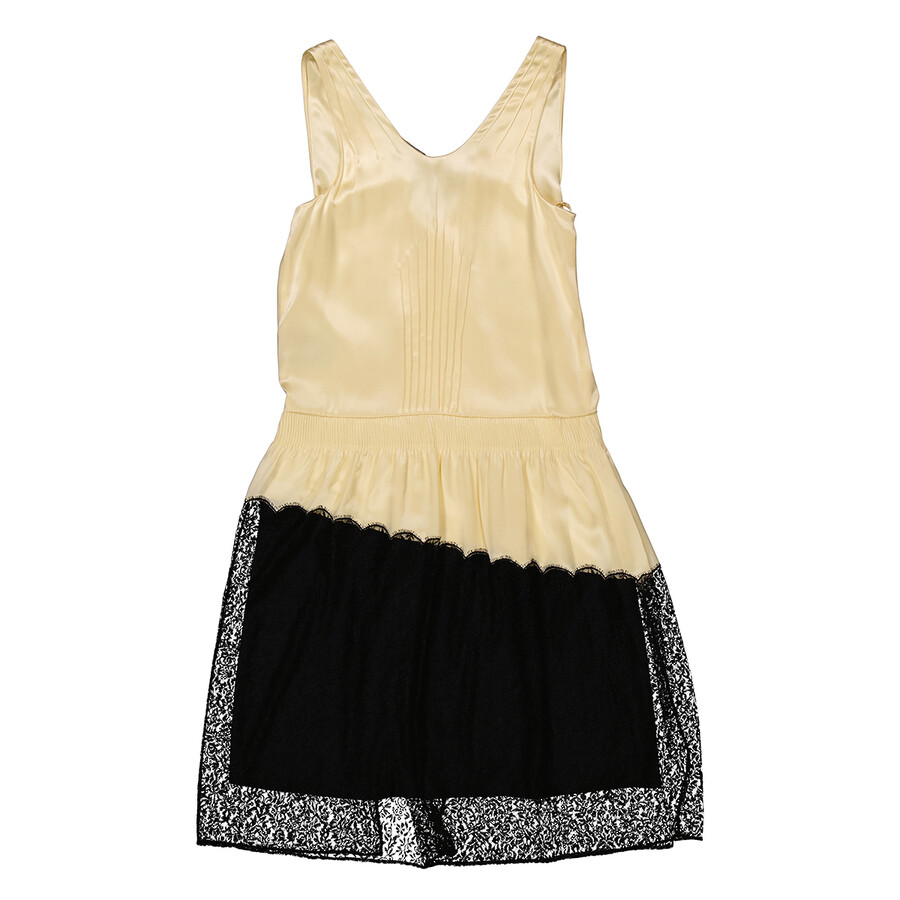 Ladies Cream Silk Satin And Lace Sleeveless Dress