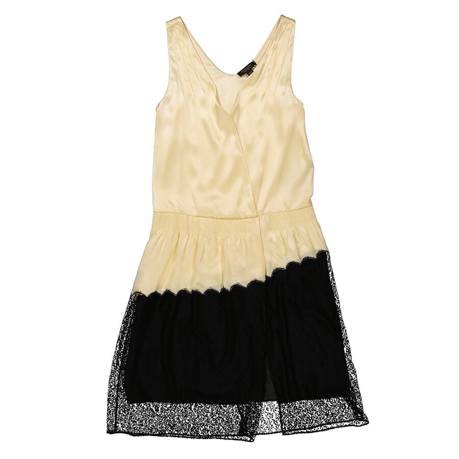 Ladies Cream Silk Satin And Lace Sleeveless Dress