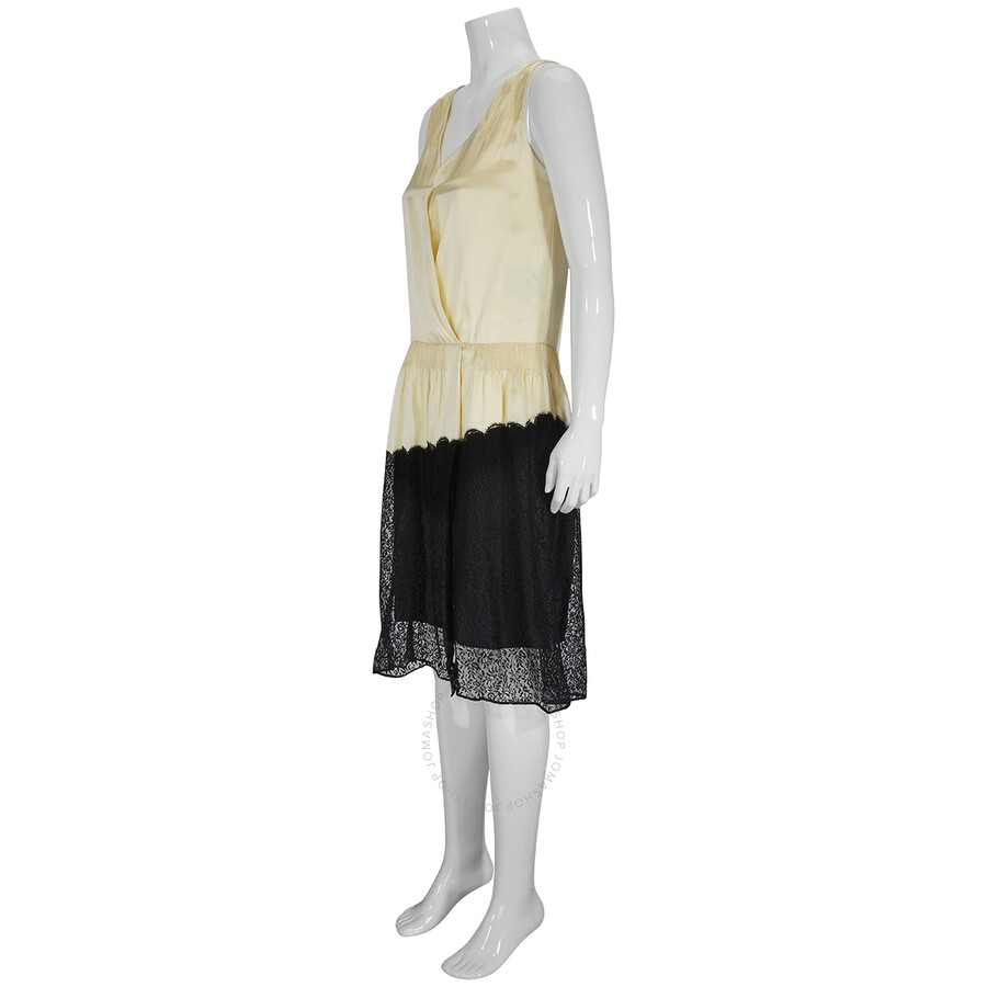 Shop Burberry Ladies Cream Silk Satin And Lace Sleeveless Dress