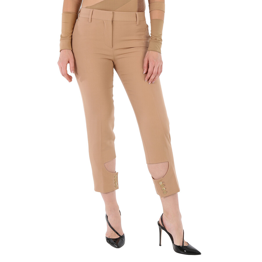 Ladies Dark Biscuit Cut-Out Detail Tailored Trousers