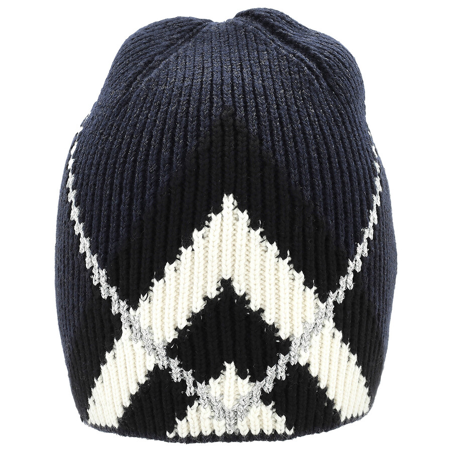 Burberry Ladies Dark Charcoal Blue Chevron Knit Beanie