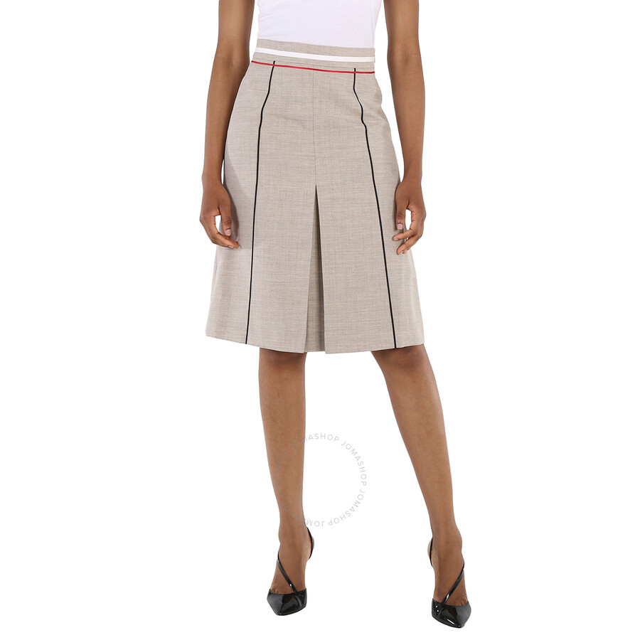 Shop Burberry Ladies Ecru Box Pleat Detail Skirt In Red