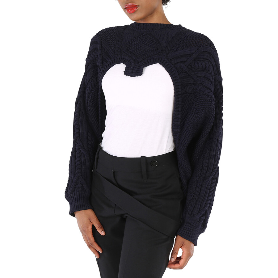 Burberry Ladies Ink Blue Cable Knit Open-front Jumper In Blue