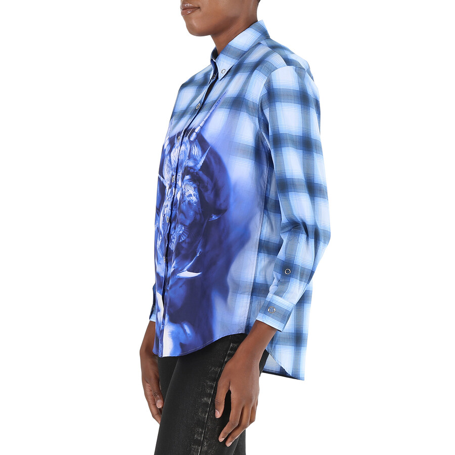 Burberry Sea Maiden Print Check Shirt In Blue