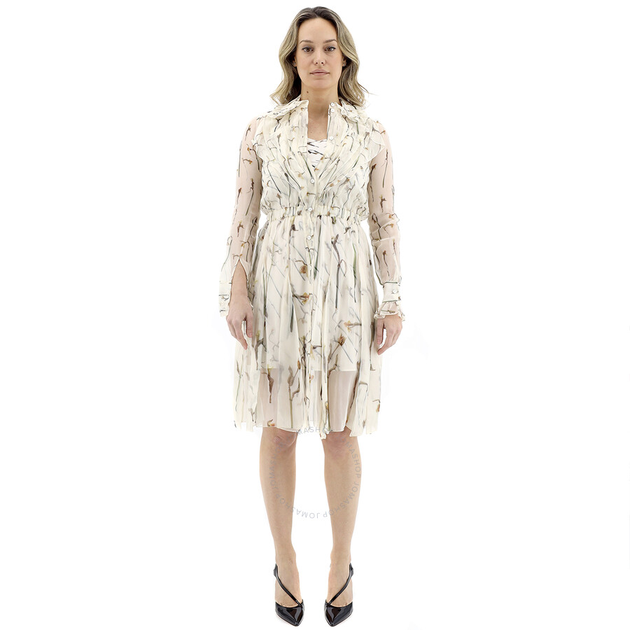Burberry Ladies Isla Ruffle Detail Long-sleeve Dress In Yellow Ip Pttn