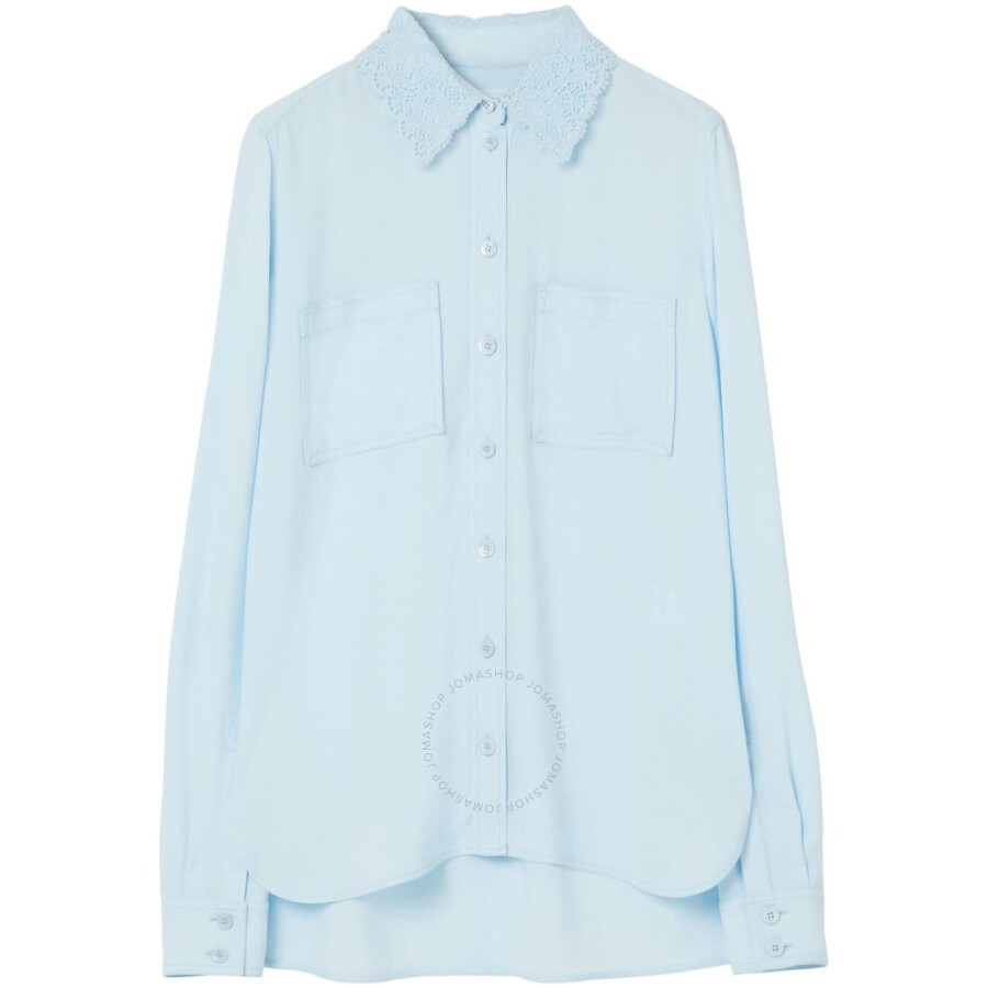 Burberry Ladies Lace Collar Ste-hem Button-up Shirt In Blue