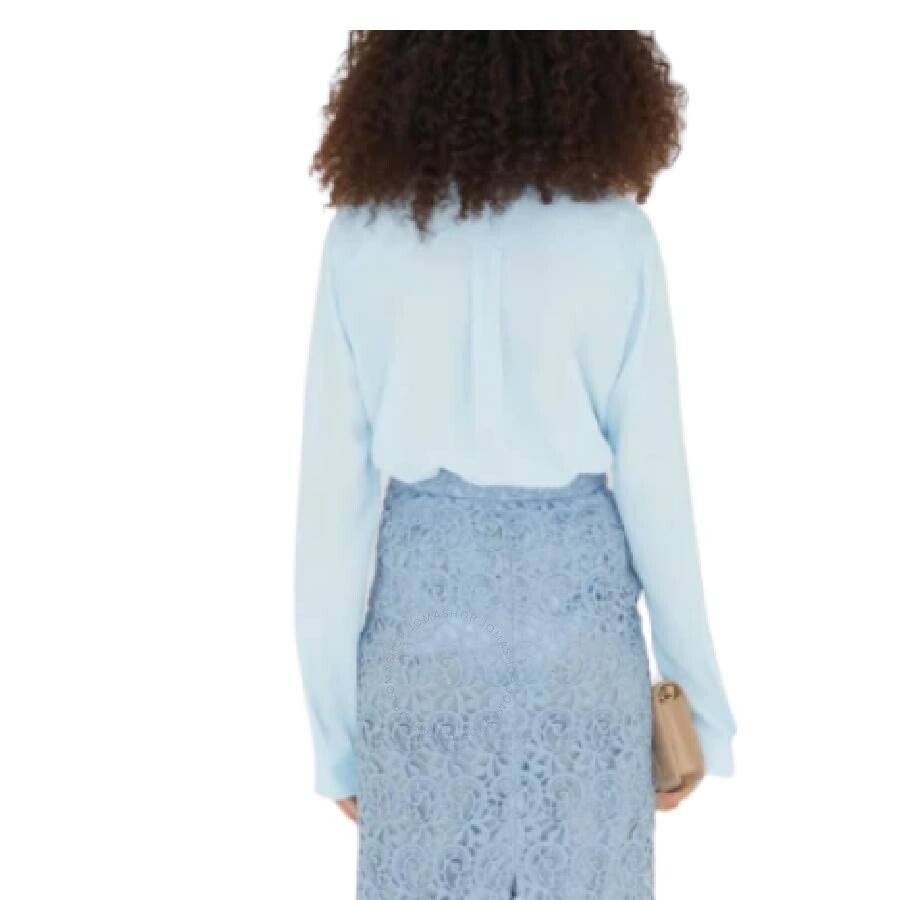 Burberry Ladies Lace Collar Ste-hem Button-up Shirt In Blue
