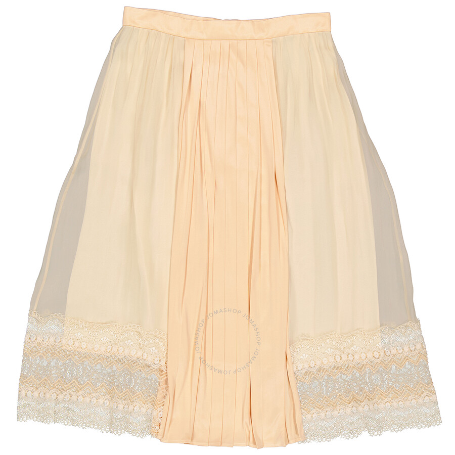 Burberry Ladies Lace Detail Silk Soft Peach Skirt In Soft Peach