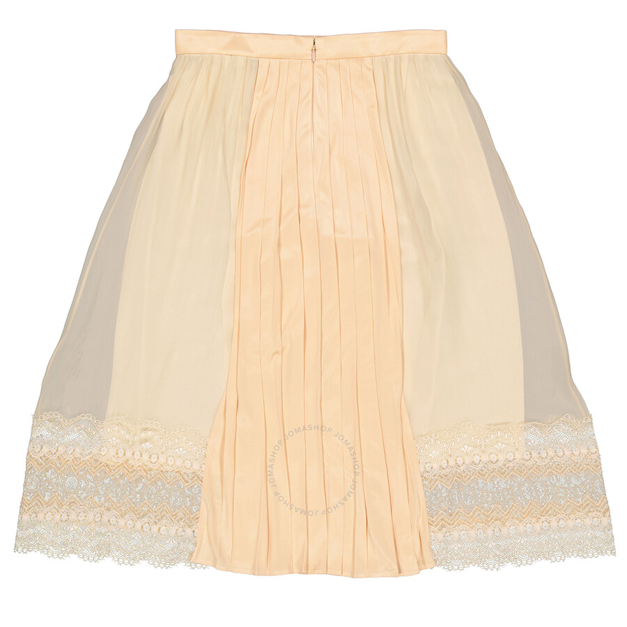 Burberry Ladies Lace Detail Silk Soft Peach Skirt In Soft Peach