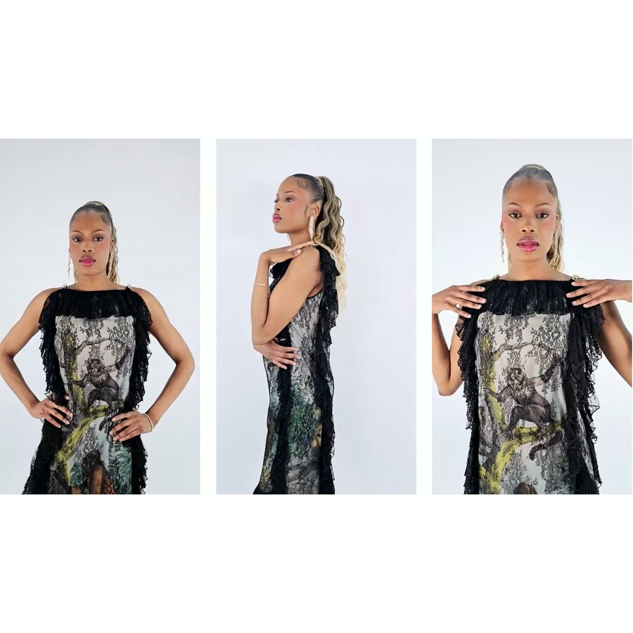 Burberry Ladies Light Opal Green Chantilly Lace and Monkey Print