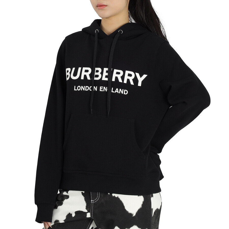 Burberry Ladies Logo Print Cotton Oversized Hoodie In Black In Black