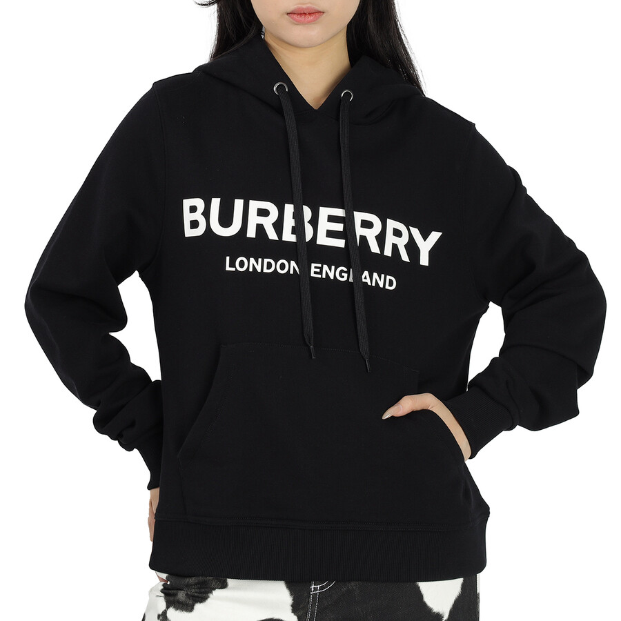Ladies Logo Print Cotton Oversized Hoodie In Black