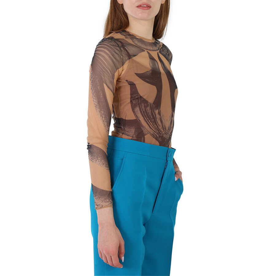 Burberry Ladies Mermaid Tail-print Tulle Long Sleeve Bodysuit In Blue