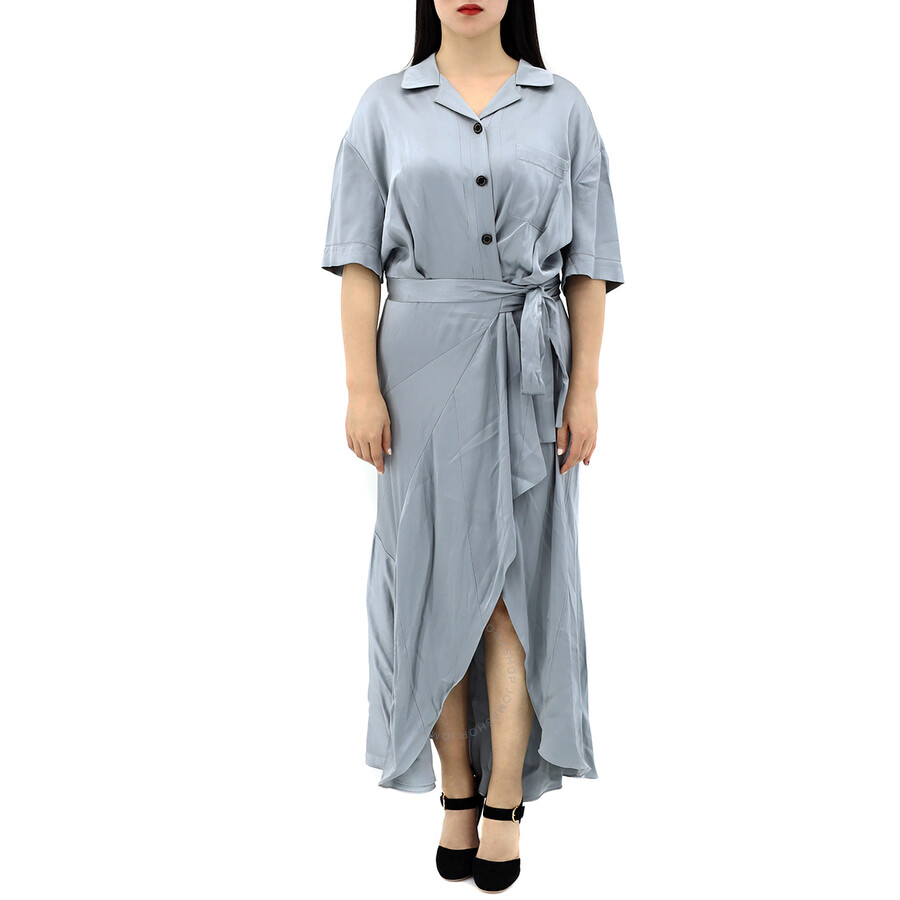 Shop Burberry Ladies Mineral Blue Emily Tie-waist Silk-satin Shirt Dress