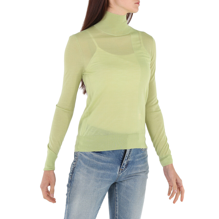 Burberry Ladies Mist Green Monogram-embroidered Knitted Jumper In Green