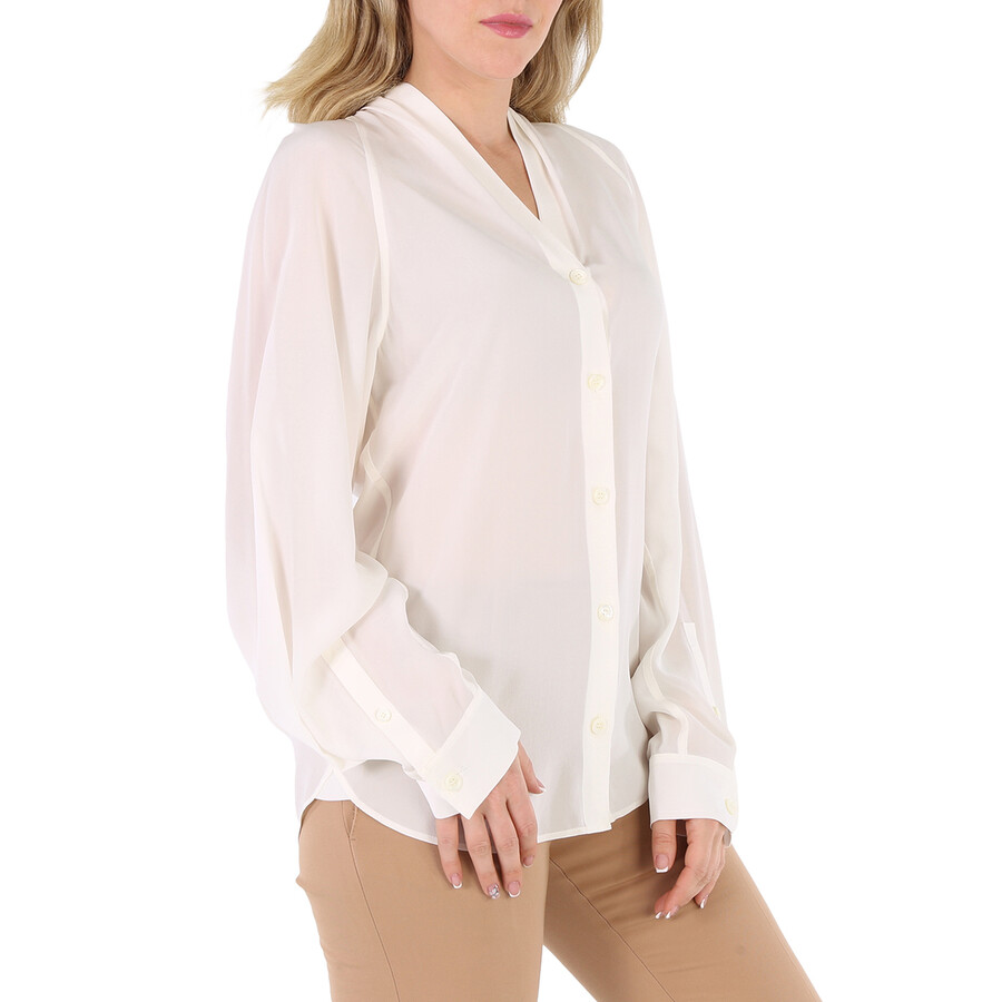 Shop Burberry Ladies Natural White Fion Long-sleeve Shirt