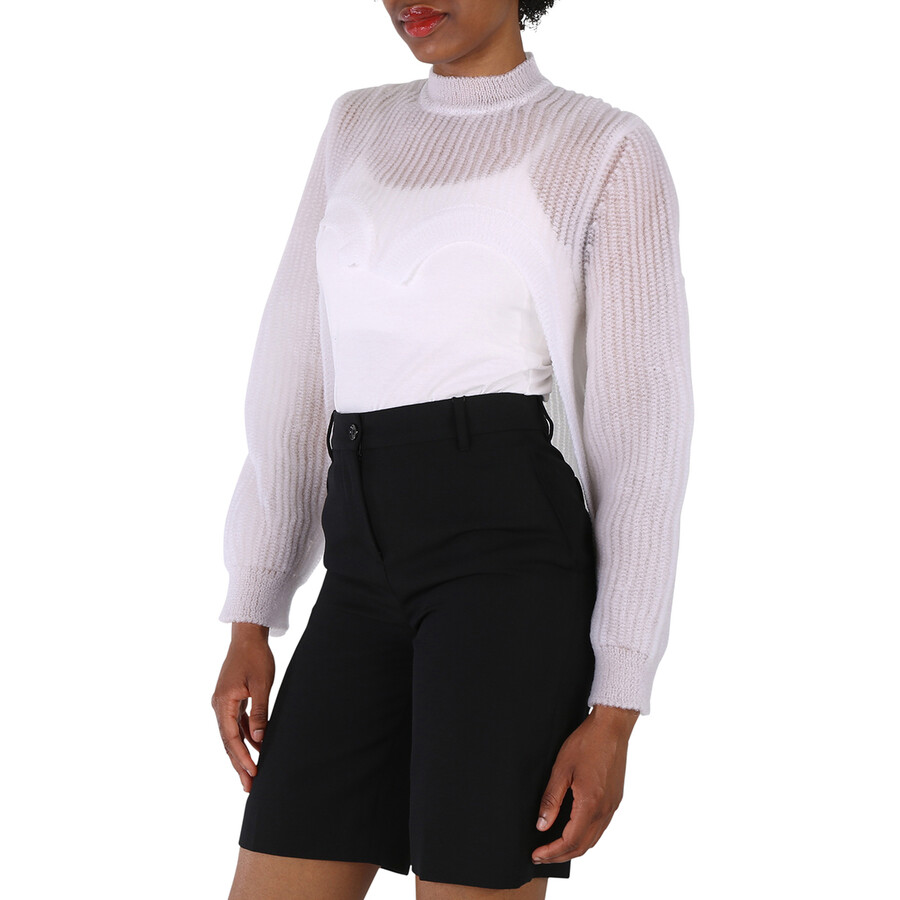 Burberry Ladies Optic White Cut-out Front Knit Sweater In White