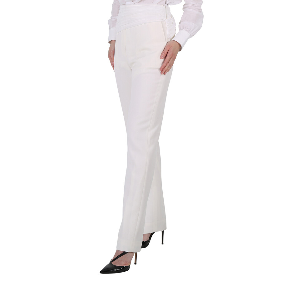 Shop Burberry Ladies Optic White Sash Detail Technical Wool Tailored Trousers